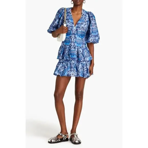 SANDRO PARIS Linen Blend Floral Tiered Mini Dress Net-A-Porter 38 6 M $520 - Picture 1 of 14